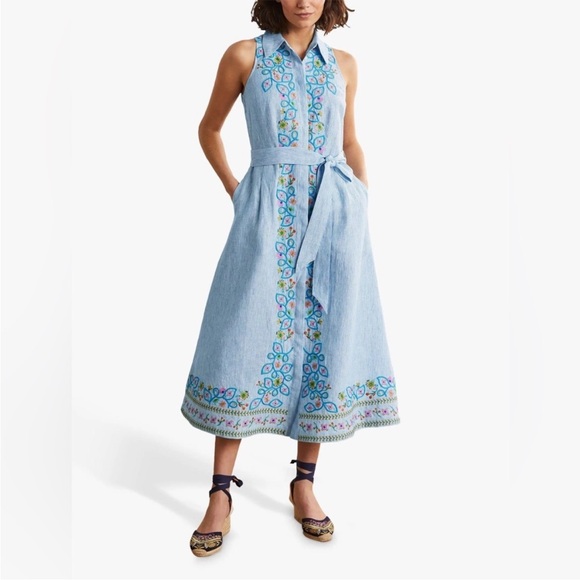 Boden Kate Linen Embroidered Midi Shirt Dress Size 8 - Picture 11 of 11